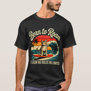 T-shirt Chat d'été surfeur - Aventure Rétro Né pour Errer