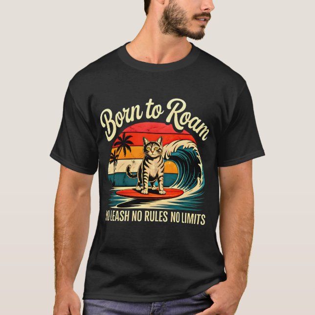 T-shirt Chat d'été surfeur - Aventure Rétro Né pour Errer (Devant)