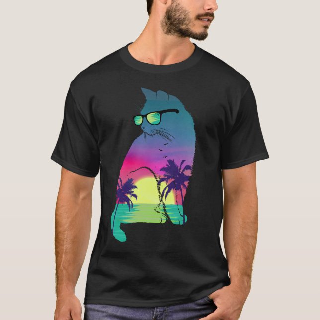 T-shirt Chat d'été tropical (Devant)