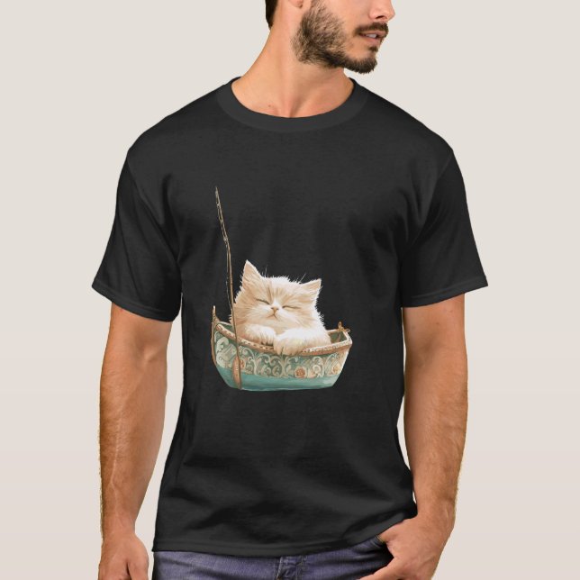 T-shirt Chat détendu dans un bateau orné - Art animalier (Devant)