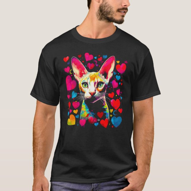 T-shirt Chat Devon Rex Cœur Rose Rouge (Devant)