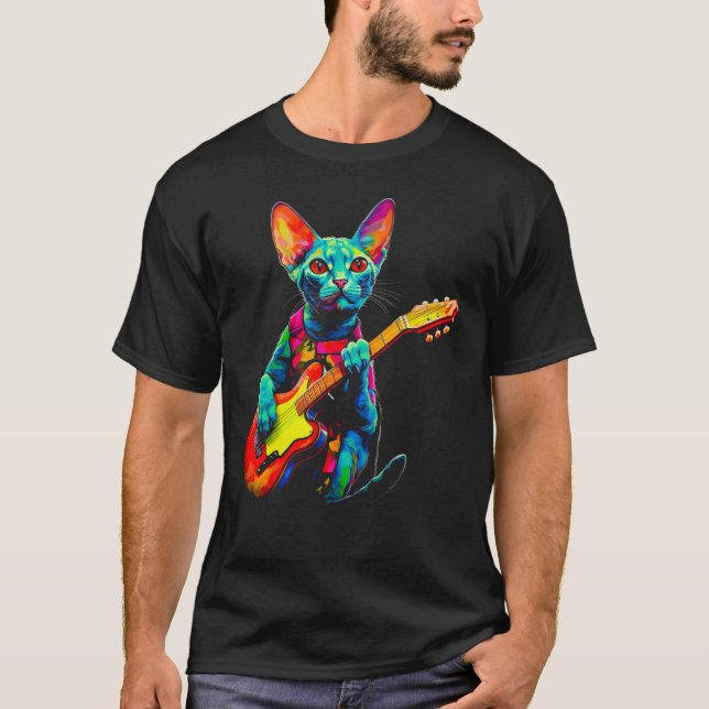 T-shirt Chat Devon Rex Guitare (Devant)