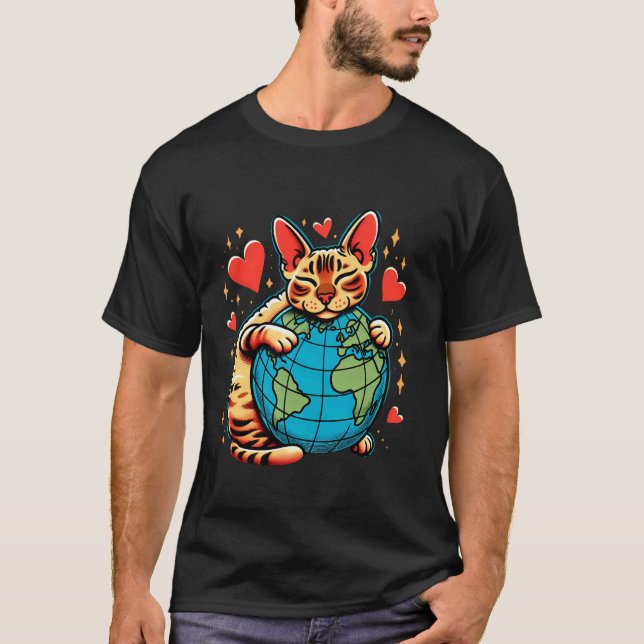 T-shirt Chat Devon Rex Jour de la Terre Câlin Amour Propri (Devant)