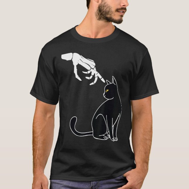 T-shirt Chat d'Halloween à main de squelette noir Boop (Devant)