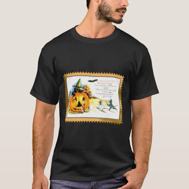 T-shirt Chat d'Halloween assis dans une citrouille Jack O  (Devant)