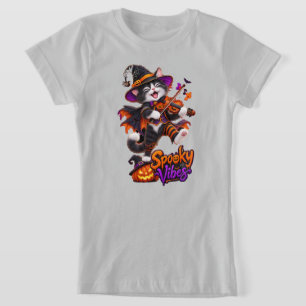 T-Shirt Chat d'Halloween aux vibrations effrayantes