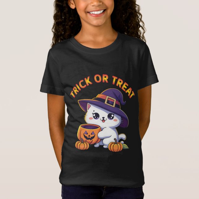 T-Shirt Chat d'Halloween avec Citrouille Jack O' Lantern (Devant)