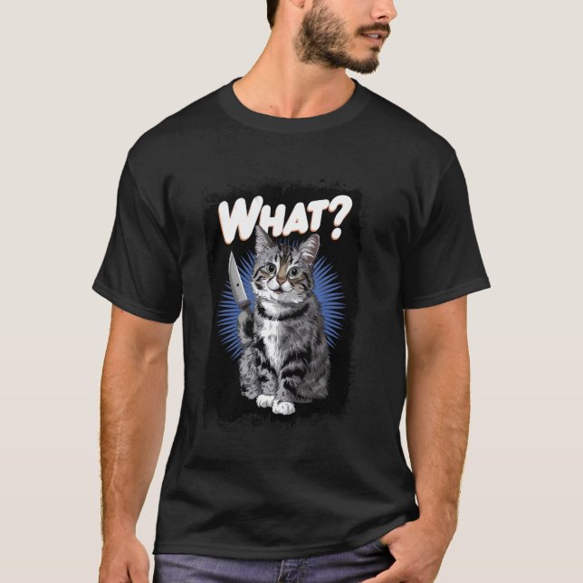 T-shirt Chat d'Halloween avec couteau Drôle d'animal chat (Devant)