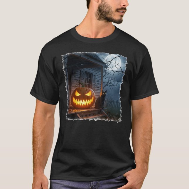 T-shirt Chat d'Halloween avec Jack-o-Lantern (Devant)