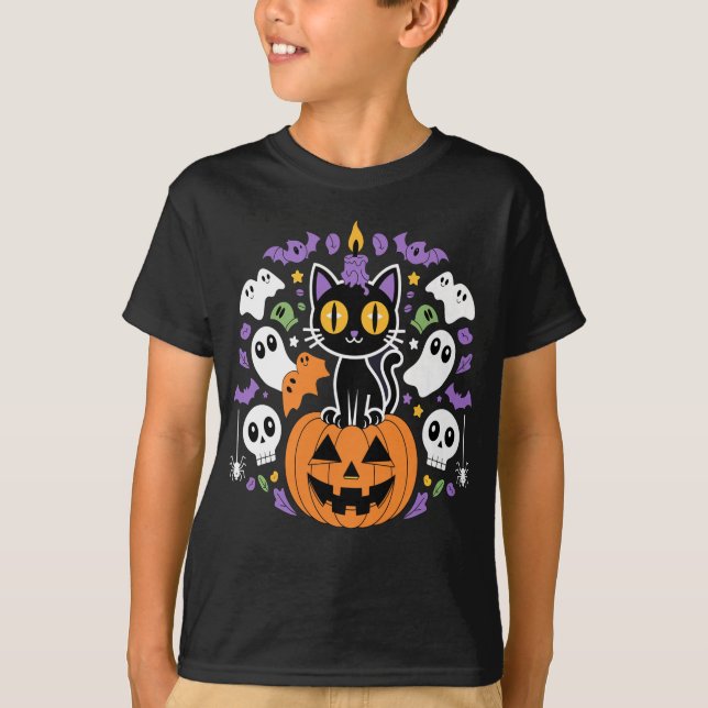T-shirt Chat d'Halloween - Chat noir Éffrayant (Devant)