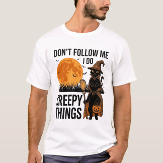 T-shirt Chat d'Halloween Choses Effrayantes Sorcière Drôle