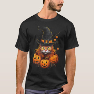 T-shirt Chat d'Halloween Citrouille Jack O Lanterne Cos d'