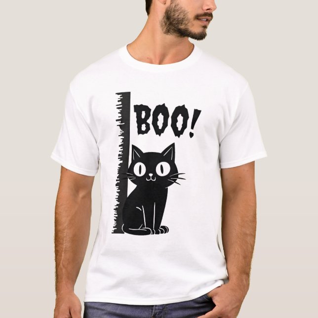 T-shirt Chat d'Halloween effrayant et drôle de cache-cache (Devant)