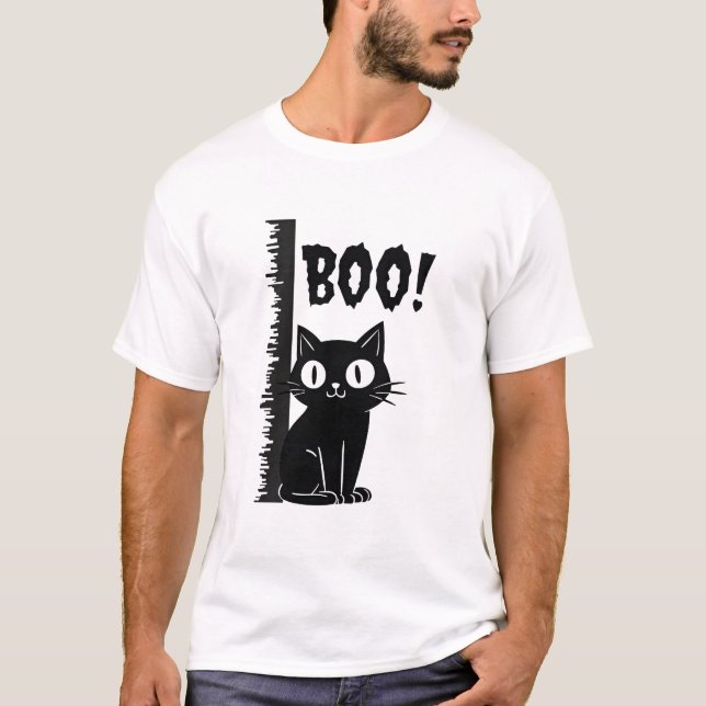 T-shirt Chat d'Halloween effrayant et drôle de cache-cache (Devant)