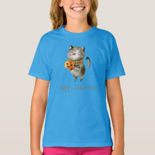 T-shirt Chat d'Halloween mignonne avec chemise Citrouille