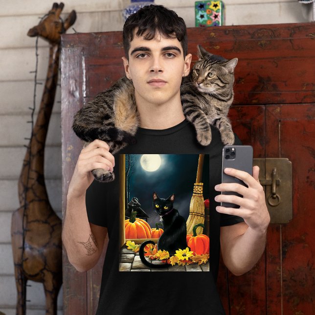 T-shirt Chat d'Halloween noir (Créateur téléchargé)