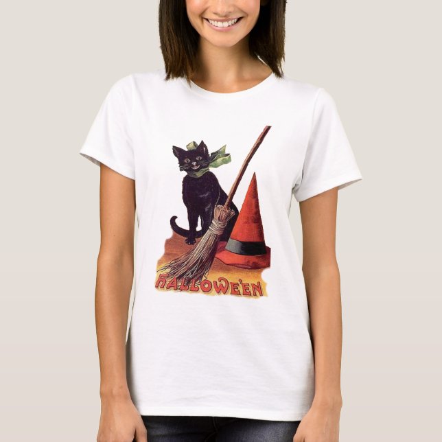 T-shirt Chat d'Halloween noir vintage (Devant)