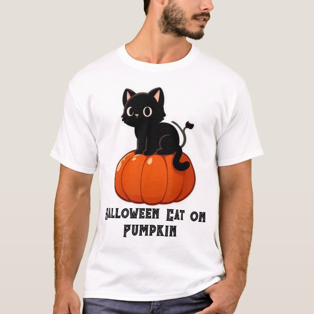 T-shirt Chat d'Halloween sur Citrouille (Devant)