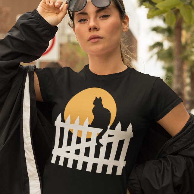 T-shirt Chat d'Halloween sur une clôture avec la lune de r (Créateur téléchargé)