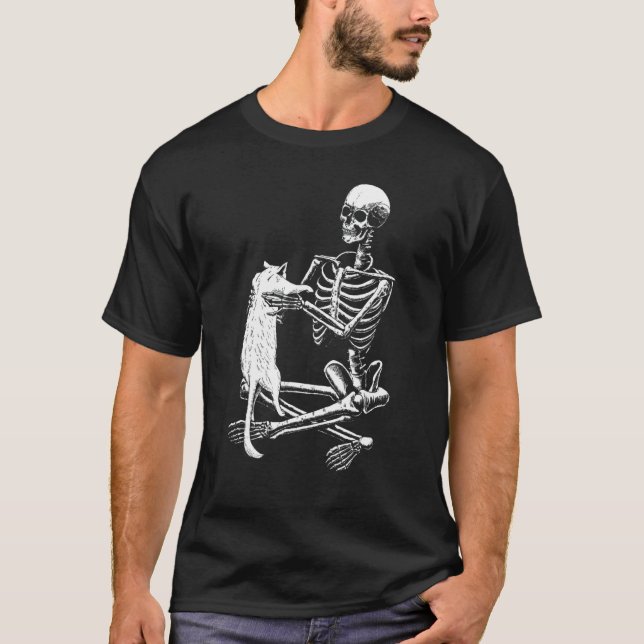 T-shirt Chat d'Halloween vintage Skeleton Cat (Devant)