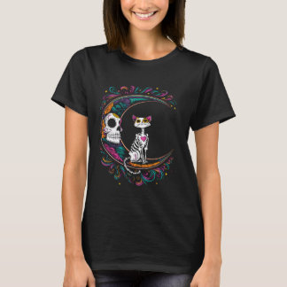 T-shirt Chat Dia De Los Muertos Crâne de Sucre Costume Hal
