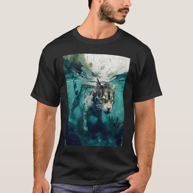 T-shirt Chat Dinosaure Sous l'eau (Devant)