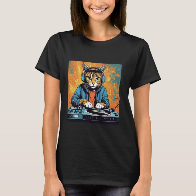 T-shirt Chat Disco Techno DJ Amoureux des Animaux Graphiqu (Devant)