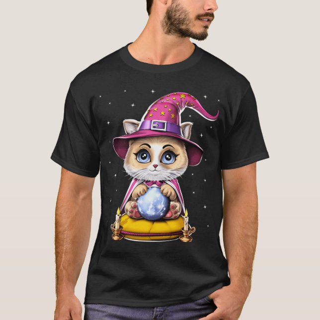 T-shirt Chat diseur de bonne aventure avec boule de crista (Devant)