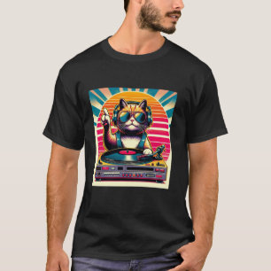 T-shirt Chat DJ drôle Groove Disco Son Tech Casque Musique