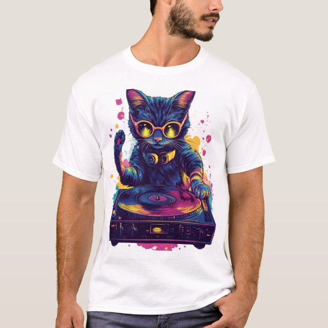 T-shirt Chat DJ funky – Fête rétro disco Kitty (Devant)