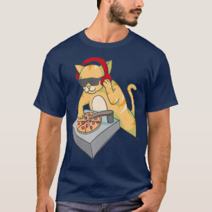 T-shirt Chat DJ Pizza Chemise Cool Kitty Disque Jockey Drô