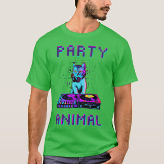 T-shirt Chat DJ rétro animal de fête