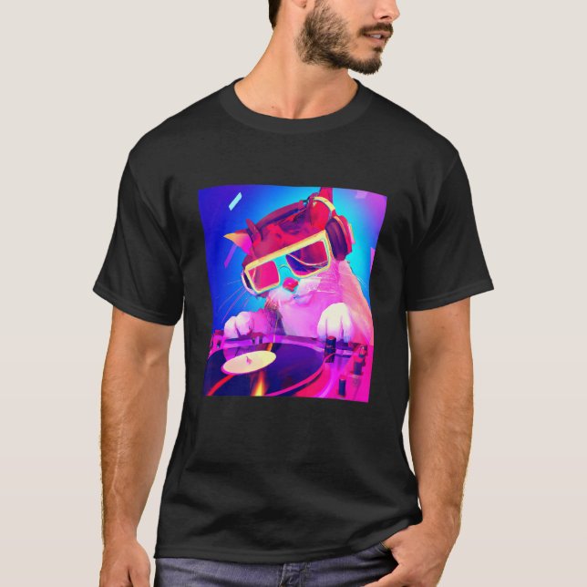 T-shirt Chat DJ Vaporwave Aesthétique Hommes Garçons Fille (Devant)