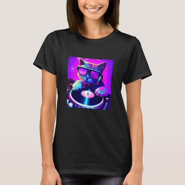 T-shirt Chat DJ Vaporwave Aesthétique Hommes Garçons Fille (Devant)