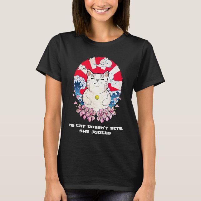 T-shirt Chat Doesnt Bite Elle Juge Chat Maman Sarcastique  (Devant)