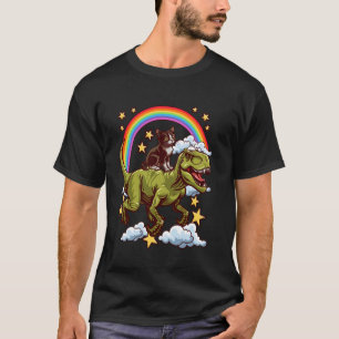 T-shirt Chat Domestique à Cheval sur un Dinosaure Dino