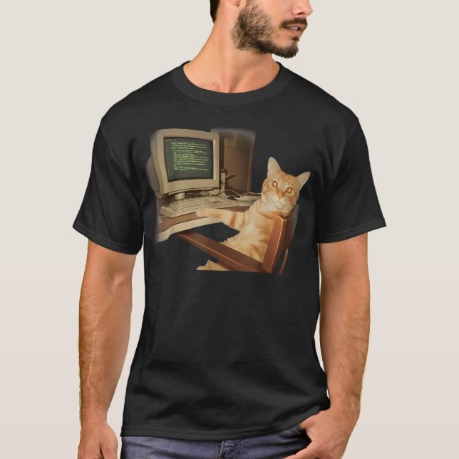 T-shirt Chat d'ordinateur rétro drôle de science (Devant)