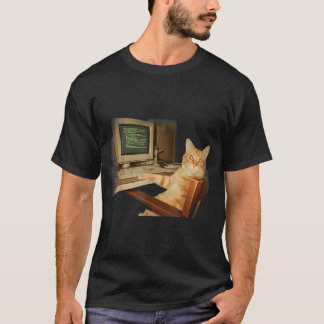 T-shirt Chat d'ordinateur rétro drôle science mème hommes