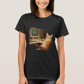 T-shirt Chat d'ordinateur rétro drôle science mème hommes