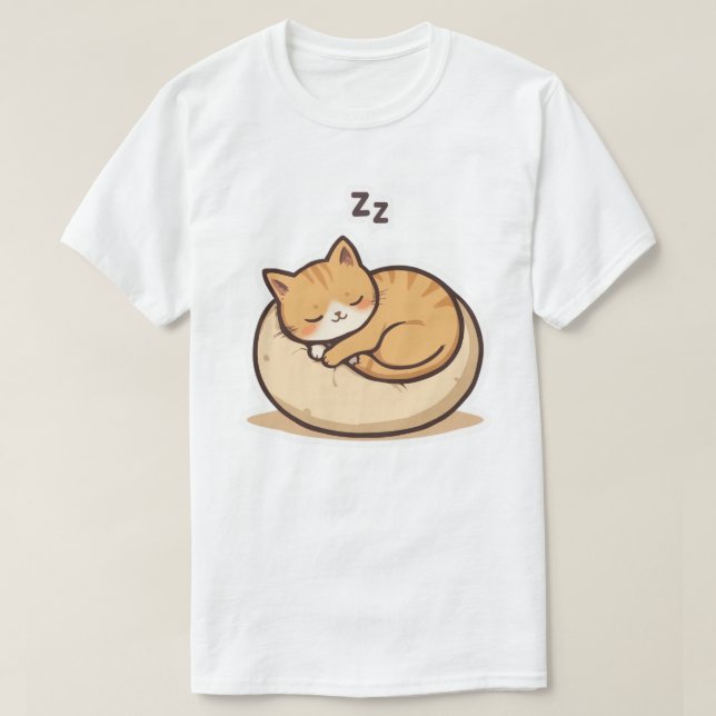 T-shirt Chat dormant adorable - Joli chaton en caricature  (Design devant)