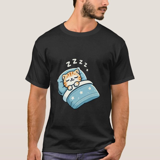 T-shirt Chat dormant dans le lit la nuit (Devant)