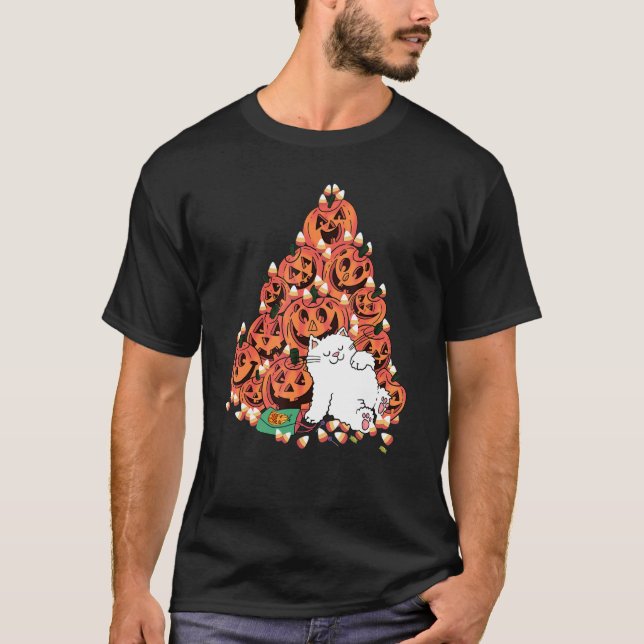 T-shirt Chat Dormir à côté de Citrouille effrayant Candy H (Devant)