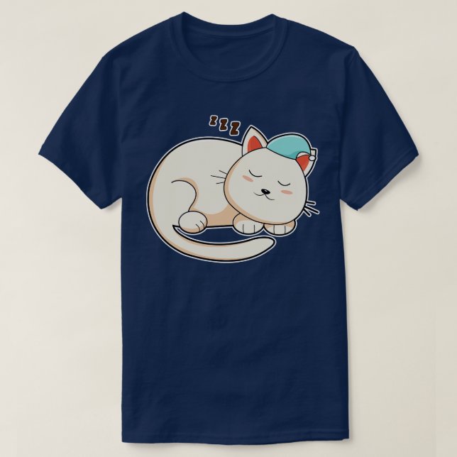 T-shirt Chat Dormir avec casquette (Design devant)