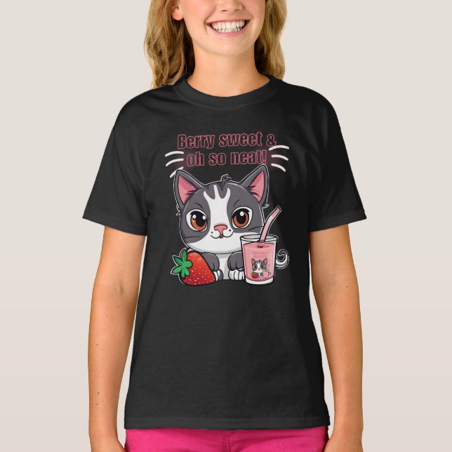 T-shirt Chat doux Berry à la fraise milk-shake (Devant)