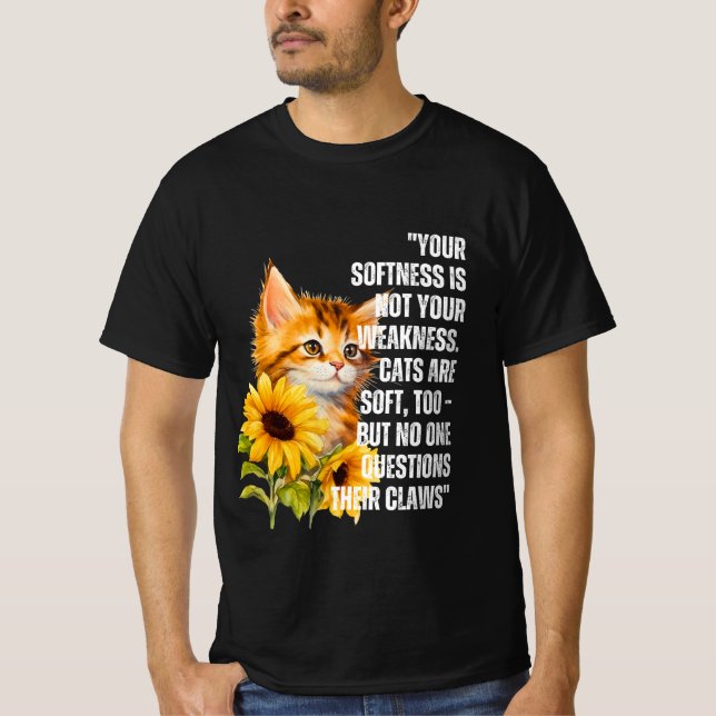 T-shirt Chat "doux mais fort" avec Citation de tournesol T (Devant)