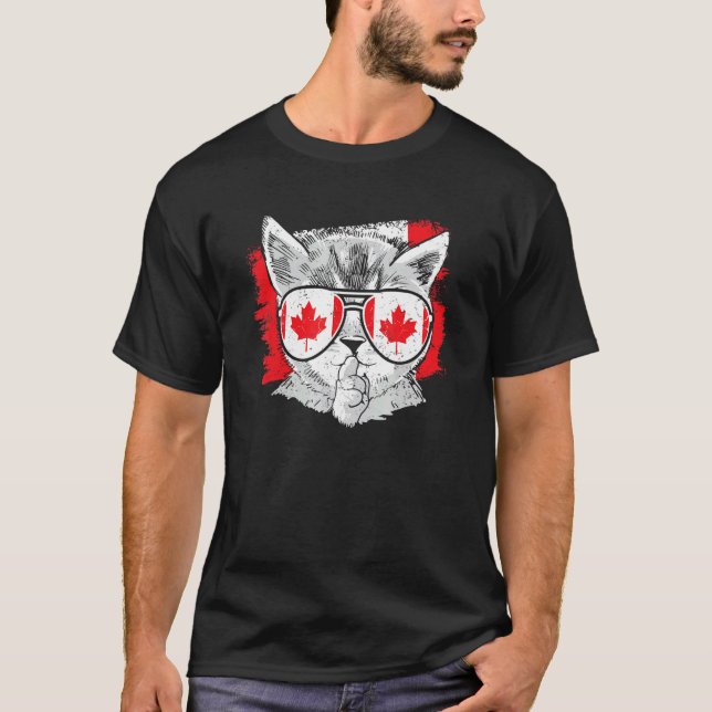 T-shirt Chat Drapeau Canada Lunettes de soleil Canadien Ro (Devant)