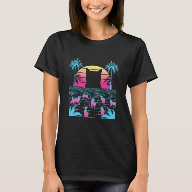 T-shirt Chat Drôle , 80s, Rétro Wave, Drôle, Mignon, Chat, (Devant)