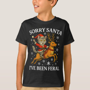 T-shirt Chat Drôle à Cheval sur Renne Désolé Santa Noël 20