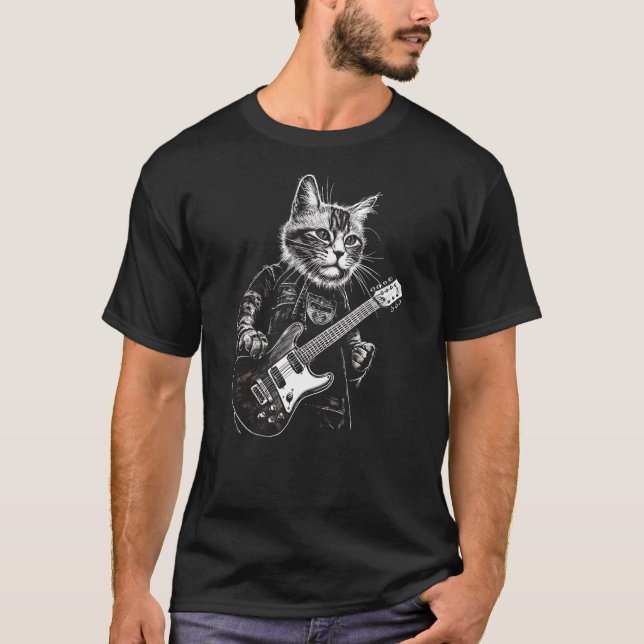 T-shirt Chat drôle à la guitare (Devant)
