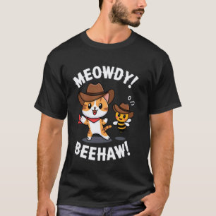 T-shirt Chat Drôle Abeille Jeu de Mots Cowboy Miaou Beehaw